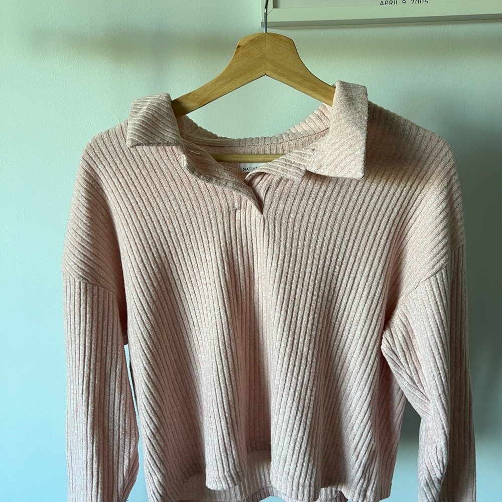 NATIVE YOUTH Pink V-Neck Sweater Ribbed Knit